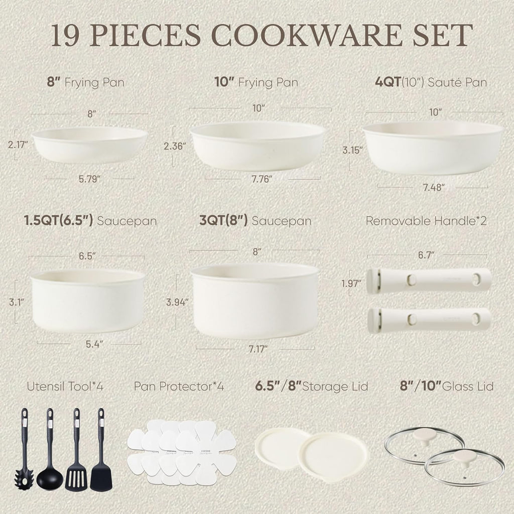 Induction Kitchen Cookware Sets Non Stick with Removable Handle