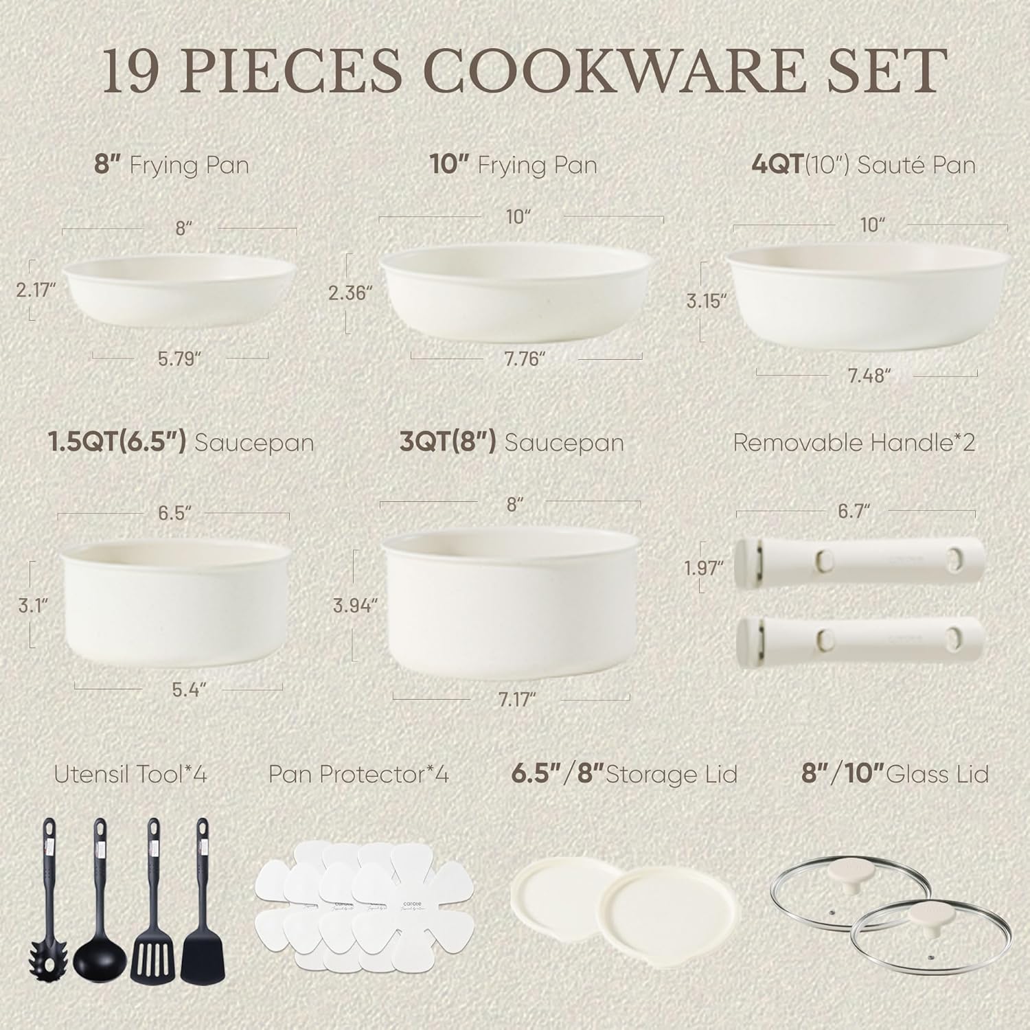 Induction Kitchen Cookware Sets Non Stick with Removable Handle